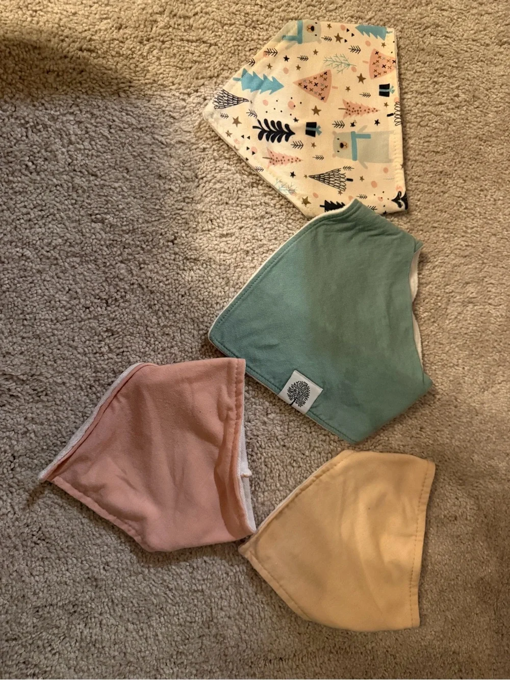 Parker Baby Bandana Bib Set - Pastel Green, Pink, Yellow & Woodland Print